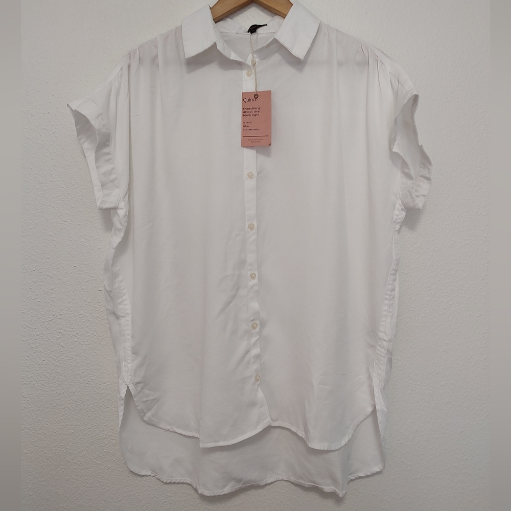 Quince White Vintage Wash Tencel Short Sleeve Button Front Camp Shirt Size Small